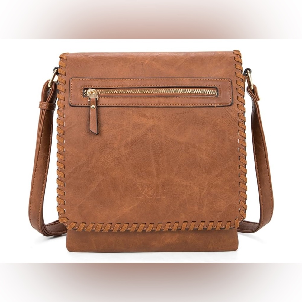 Brown Vegan Leather Crossbody Bag.Multi pocket adjustable strap * Brand New * 🆕
